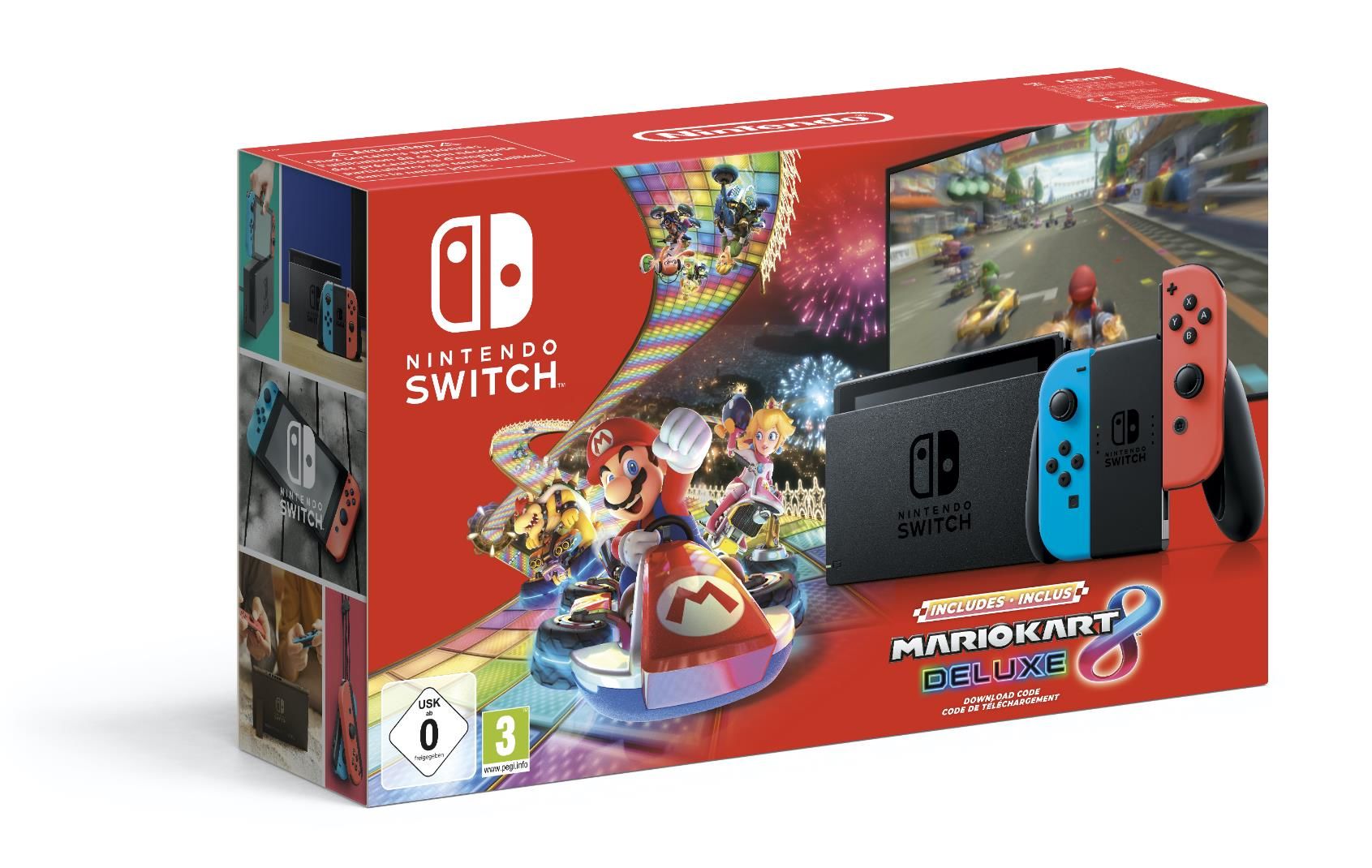 Nintendo Switch with Joy-Con Pair Neon Red and Blue + Mario Kart