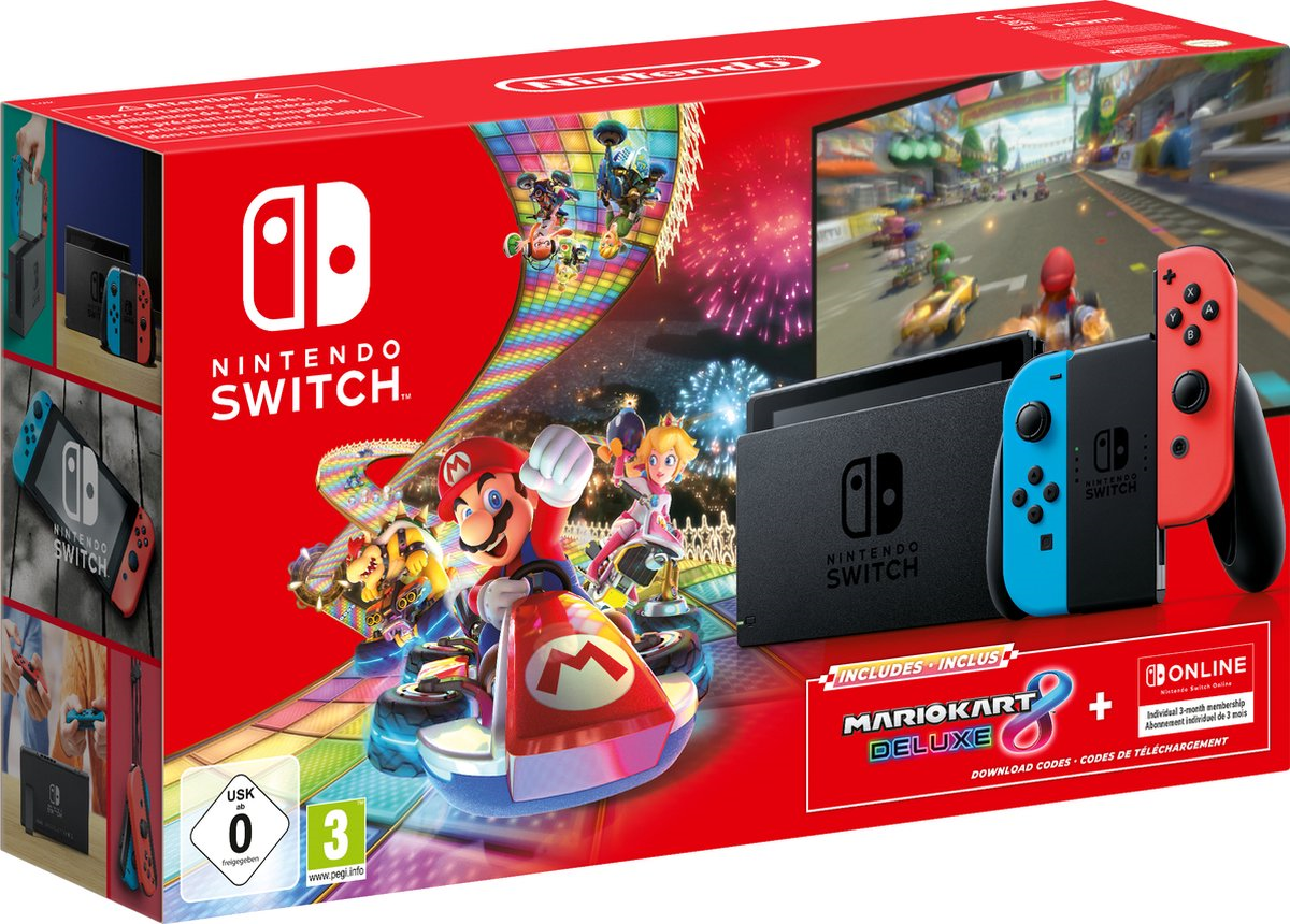 Console Switch Neon Red and Blue + Mario Kart 8 + 3 Mois Online