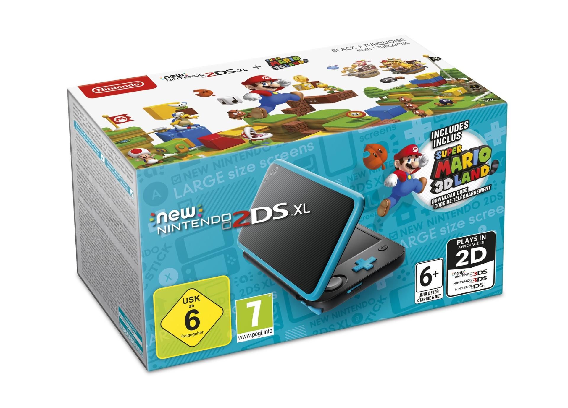 New Nintendo 2DS XL Black & Turquoise + Super Mario 3D Land