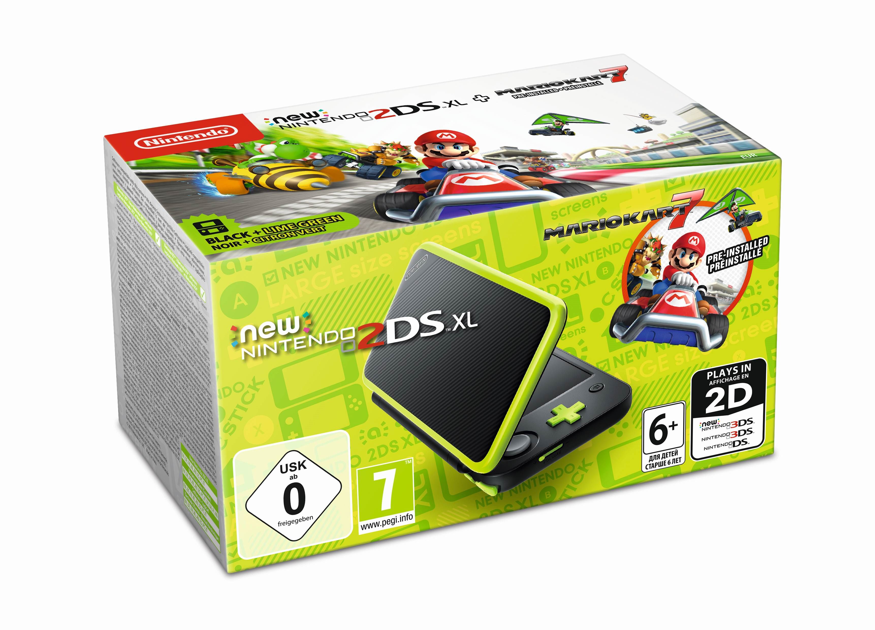 New Nintendo 2DS XL Black & Lime Green + Mario Kart 7