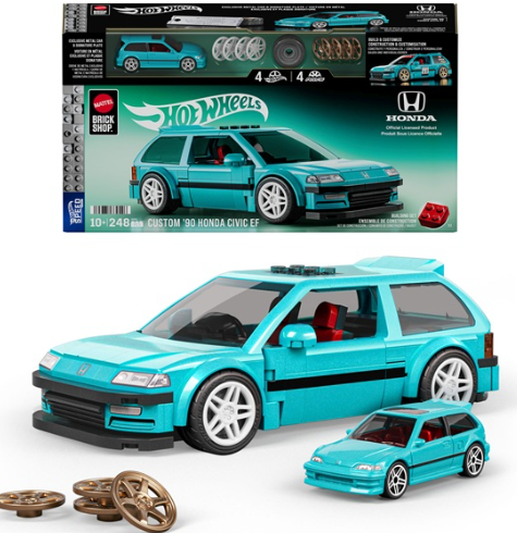 Mattel Brick Shop Hot Wheels Custom \'90 Honda Civic EF Kit de Construction (248 Pièces), pour Collectionneurs