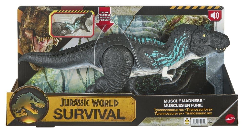 Jurassic World Muscle Madness Tyrannosaurus Rex Figurine d'action avec croissance musculaire et extension de pics de queue - 55 cm