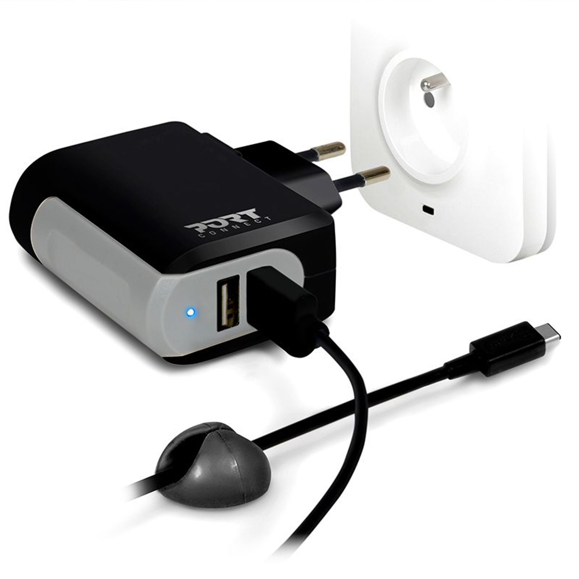Port Designs Wall Charger 2x USB + Type-C Cable