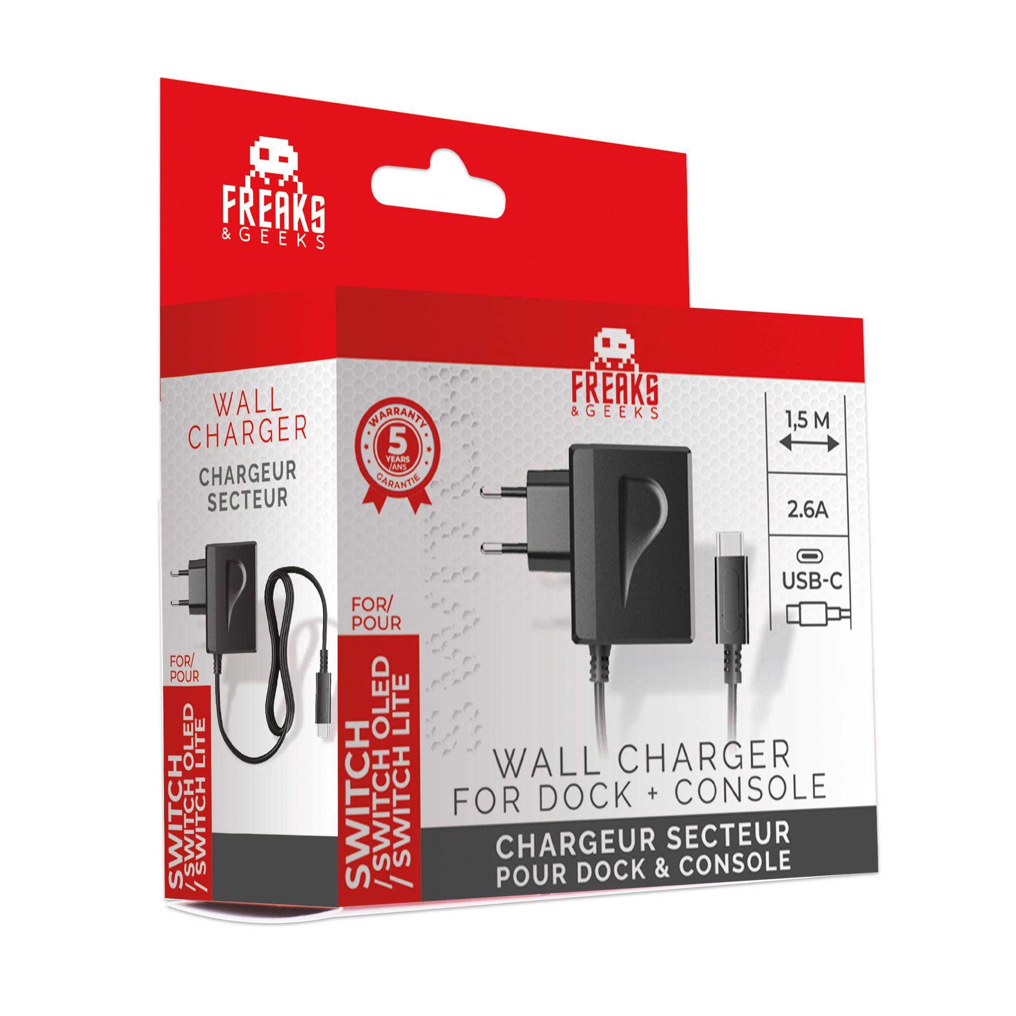 Chargeur secteur 2,6A pour le Dock Nintendo Switch et consoles