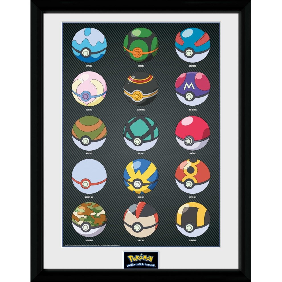 Pokémon Pokéballs - Photographie encadrée 16 x 12 pouces