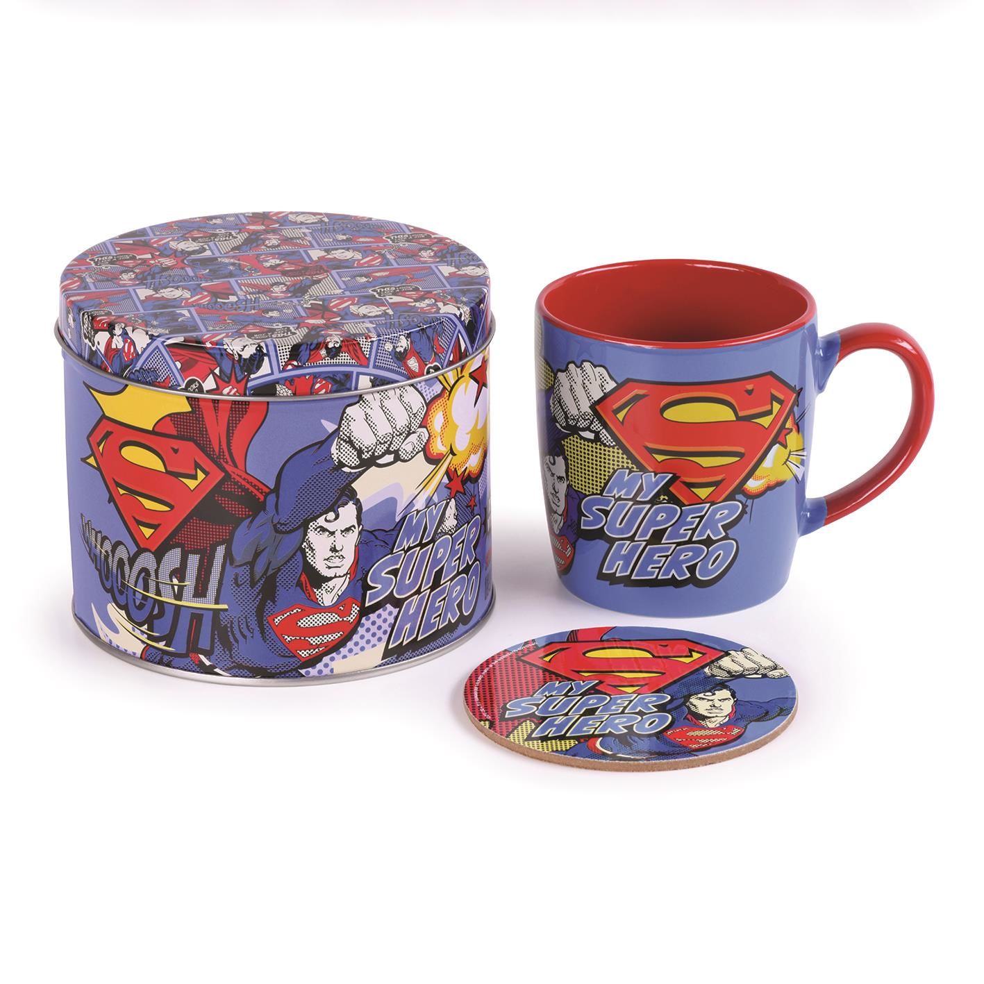 DC Comics - Mug + Dessous de verre en boite en métal Superman \"M