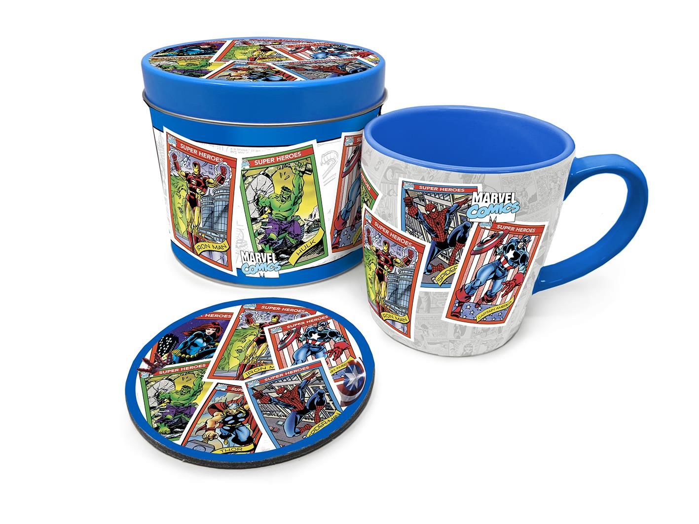 Marvel - Mug + Dessous de verre en boite en métal Cartes à colle