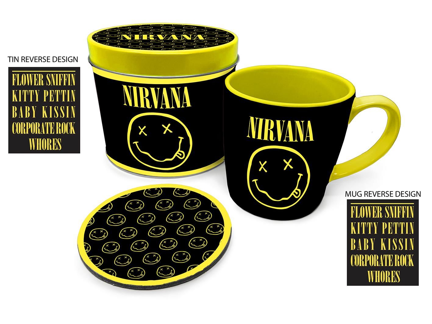 Nirvana - Mug + Dessous de verre en boite en métal Smiley