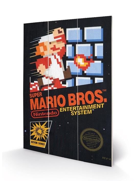 Super Mario Bros - NES Cover Impression sur Bois 20 X 29.5 cm