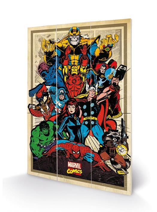 Marvel Comics - Avengers à l\'Action Impression sur Bois 20 X 29.