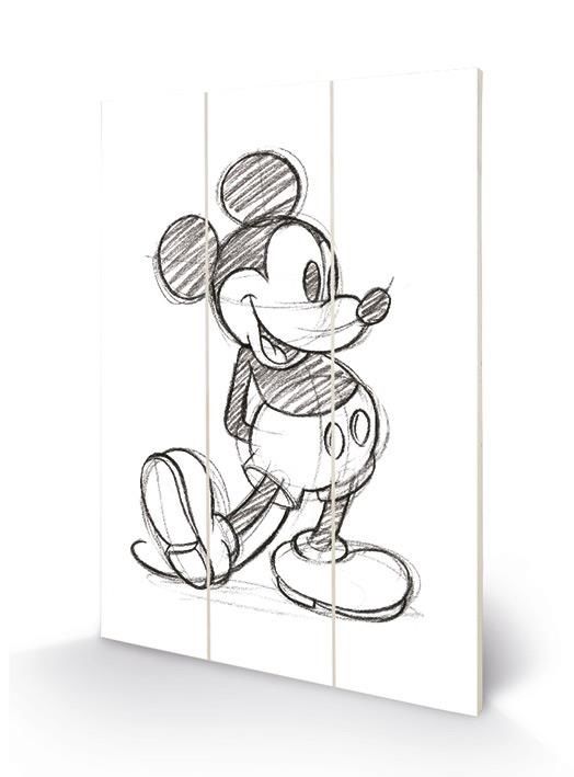 Mickey Mouse - Croquis Impression sur Bois 20 X 29.5 cm