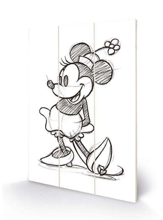 Minnie Mouse - Croquis Impression sur Bois 20 X 29.5 cm