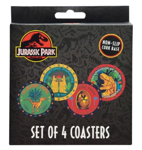 JURASSIC PARK - 4 Dessous de Verres Gravés en Métal