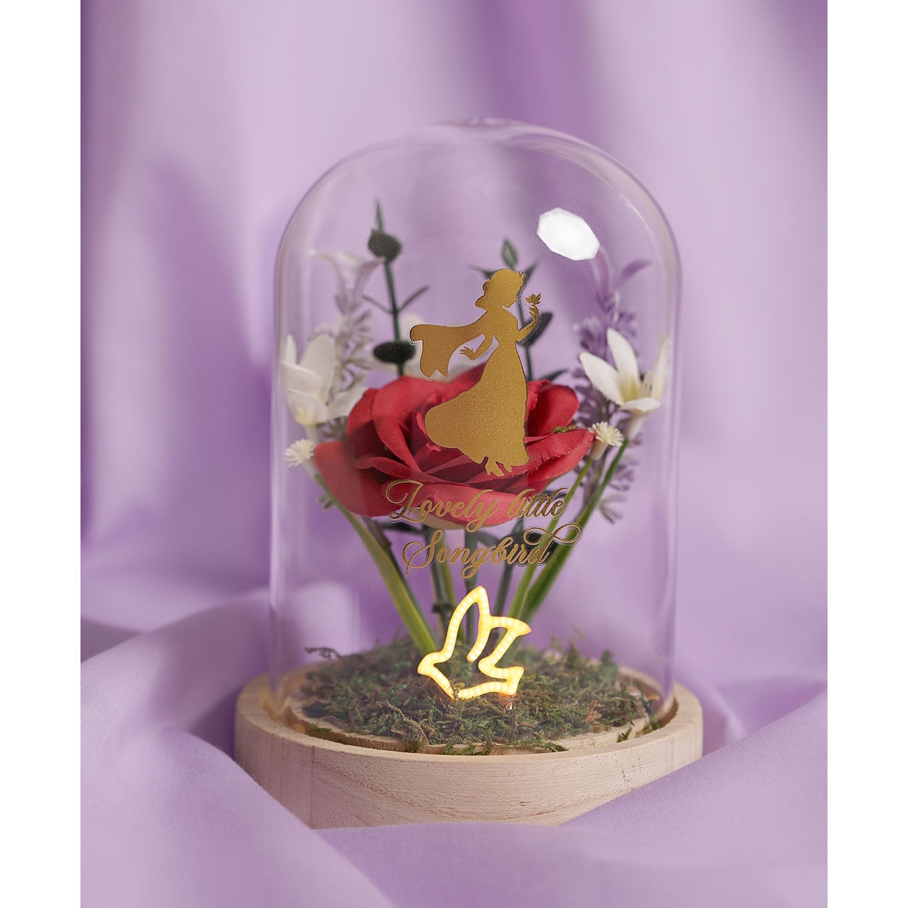 Princesse Pastel Florals dans une Cloche avec Lumière Néon - Blanche-Neige