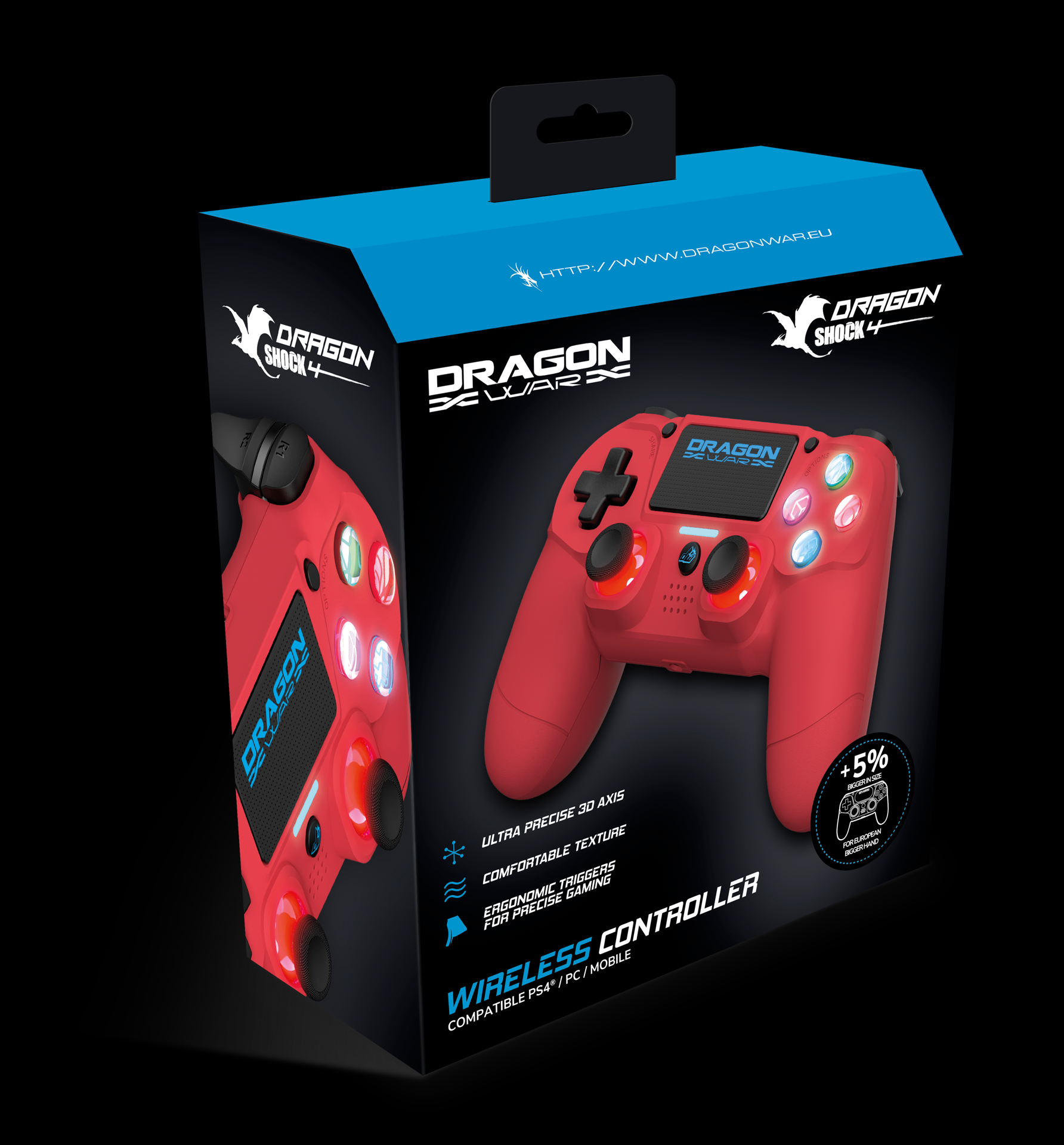 Dragonwar - Manette sans fil Dragon Shock 4 Rouge pour PS4, PC e