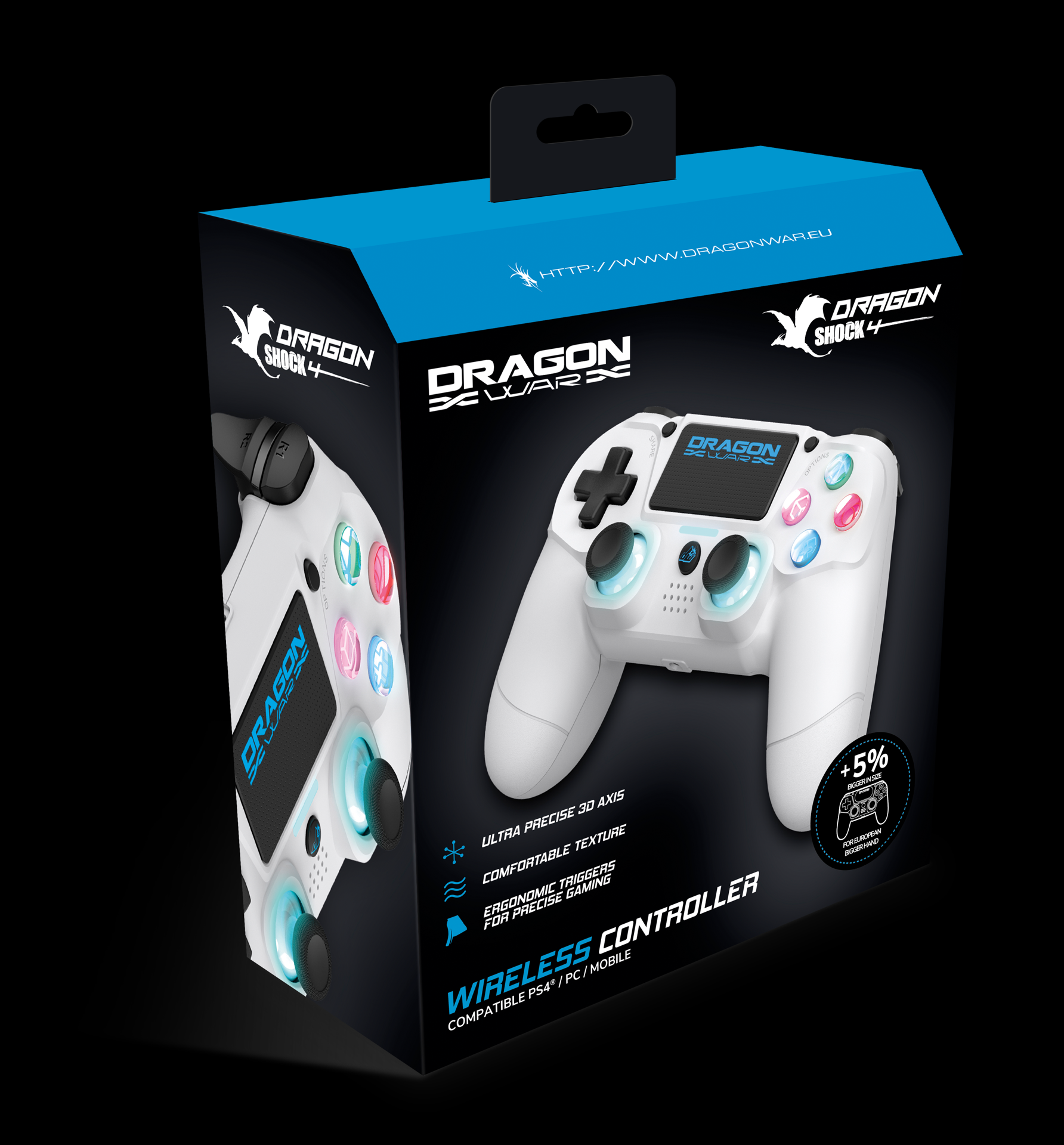 Dragonwar - Manette sans fil Dragon Shock 4 Blanche pour PS4, PC