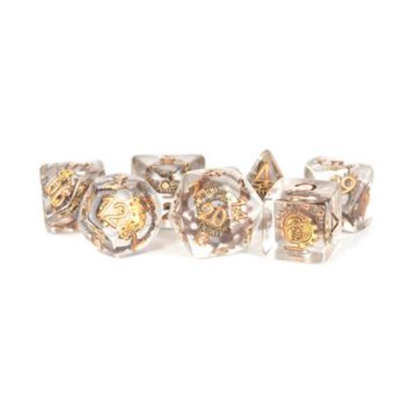 Ensemble de Dés Polyhédriques FanRoll Gear - 7 Pièces Métallique Transparent et Or