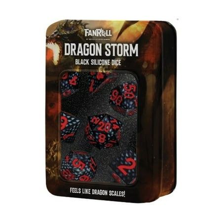 Dragon Storm Ensemble de Dés Polyhédraux en Silicone Écailles de Dragon Noir (7 dés)