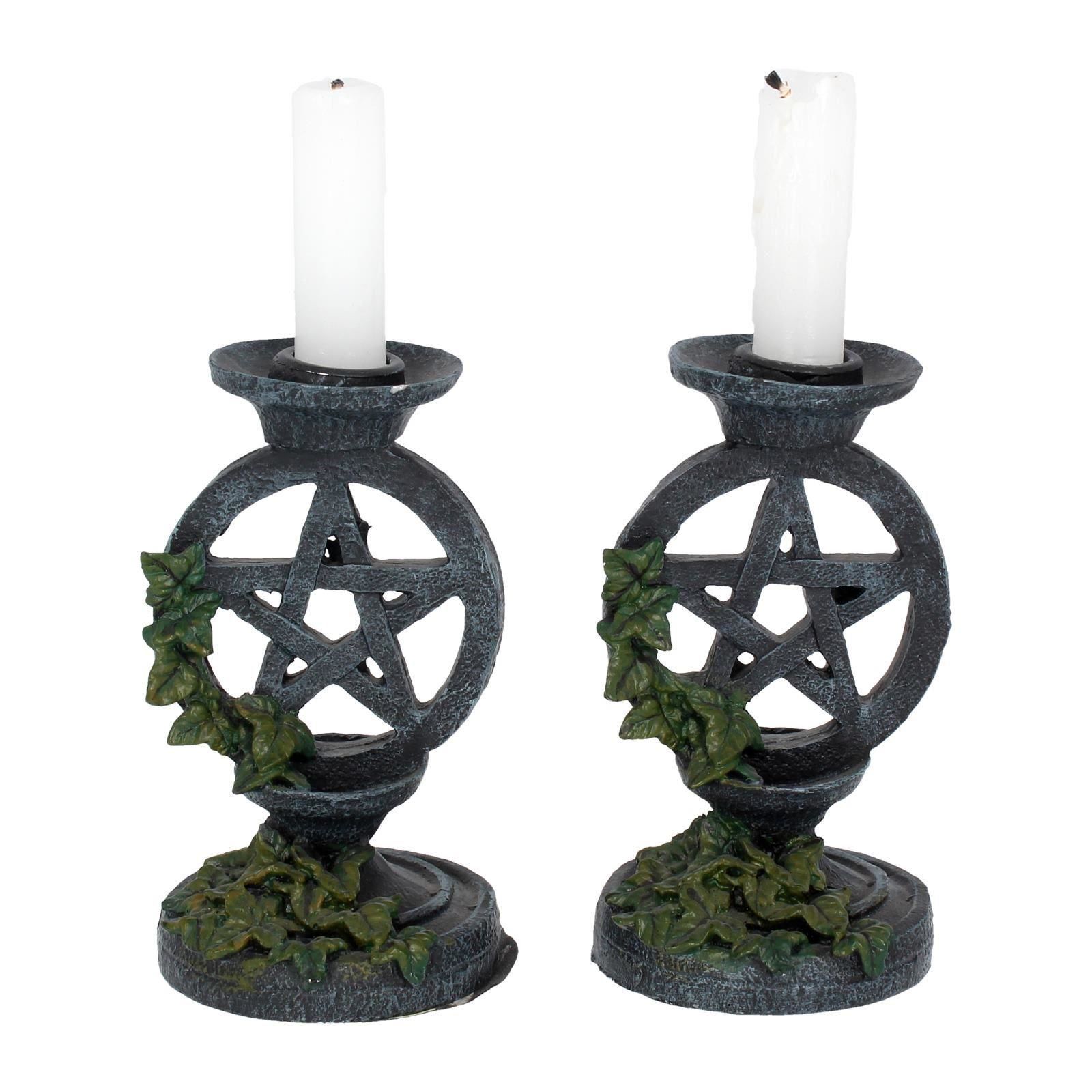 Aged Pentagram Candlesticks 13.4cm