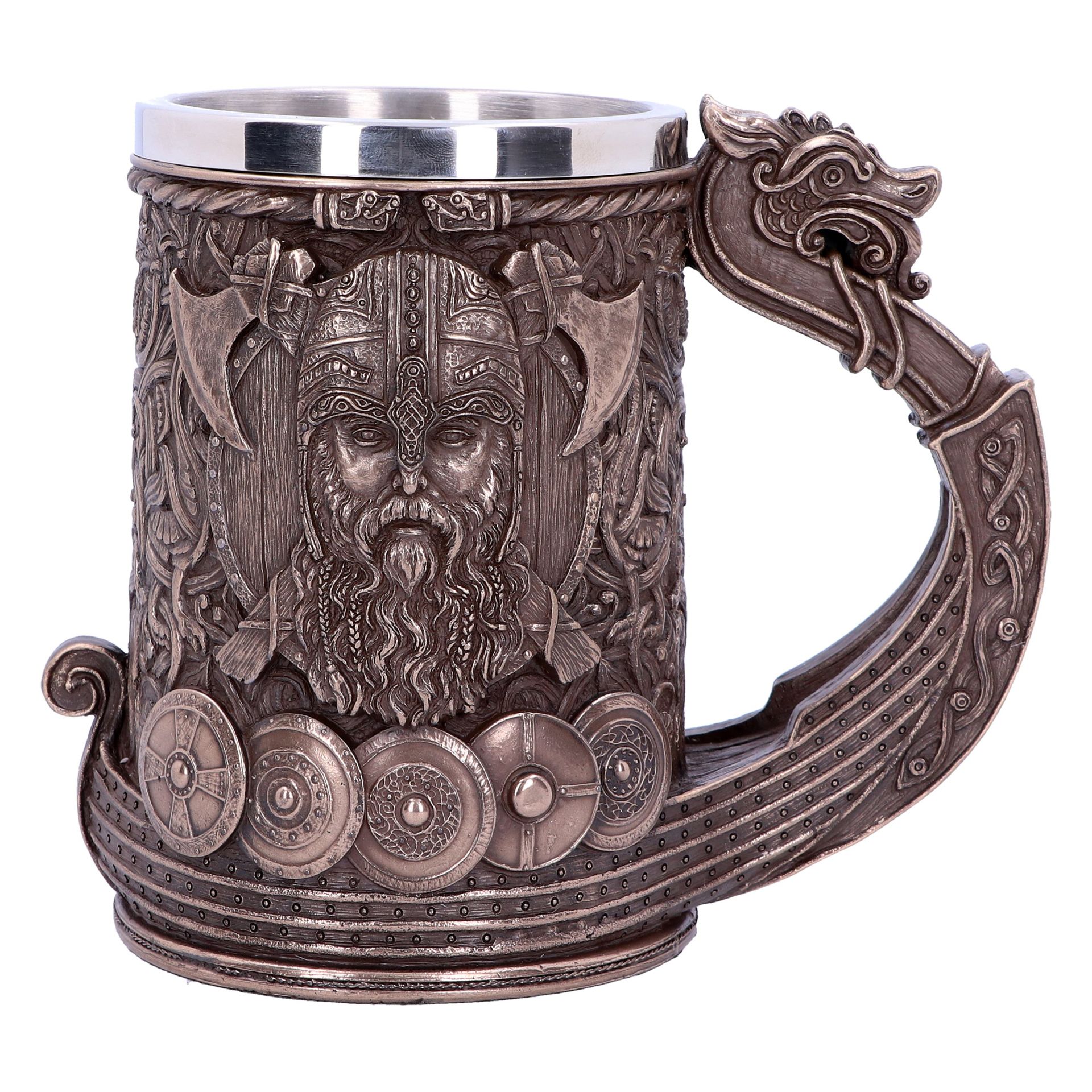 Vikings - Chope couleur bronze de Drakkar à proue dragon 15cm