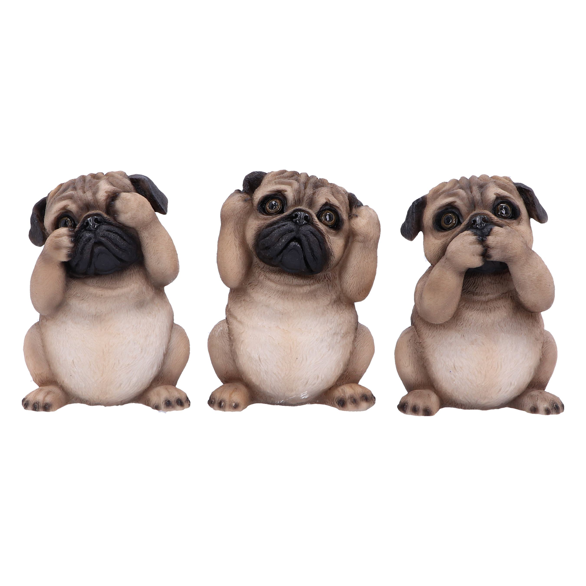 Les trois carlins sages - Figurines de chiens de décoration 8.5c