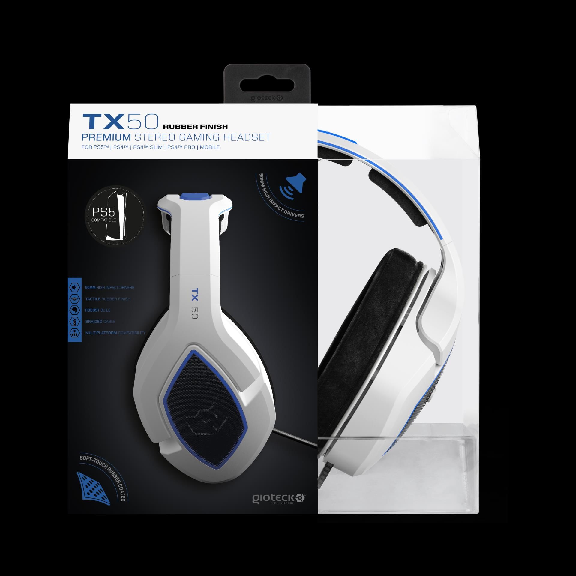 Gioteck - Casque stéréo de jeu premium TX-50 Blanc et Bleu