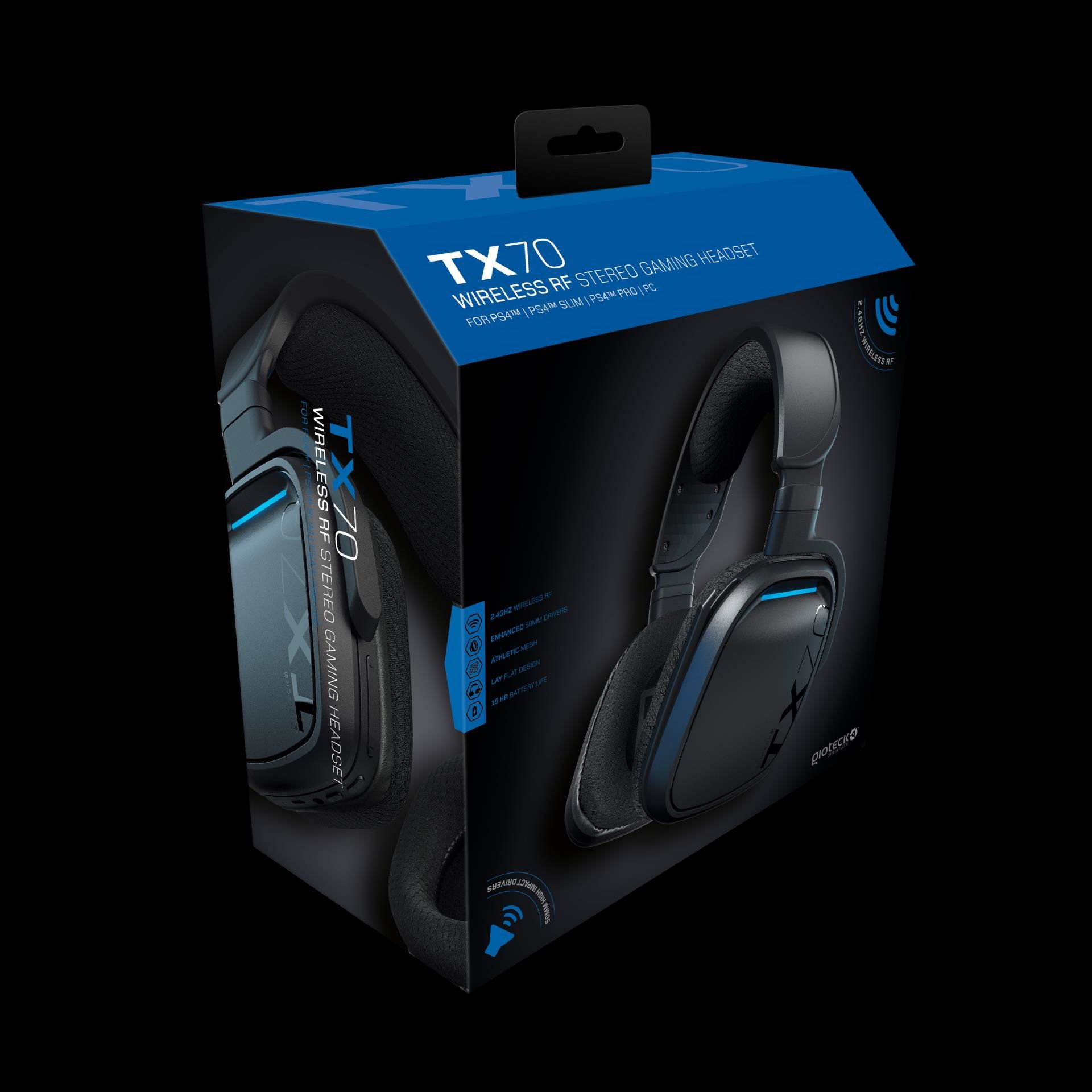 Gioteck - Casque de jeu stéréo RF sans fil TX-70S pour PS5, PS4