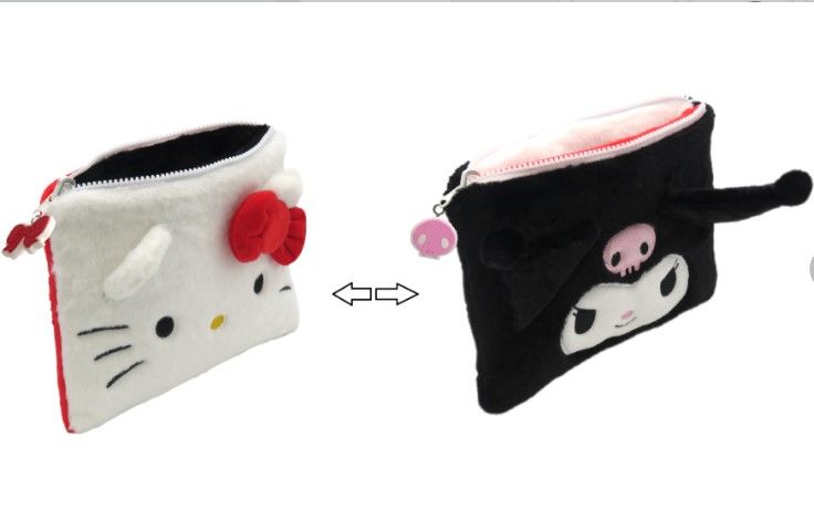 HELLO KITTY & KUROMI - Trousse Fourrure Réversible