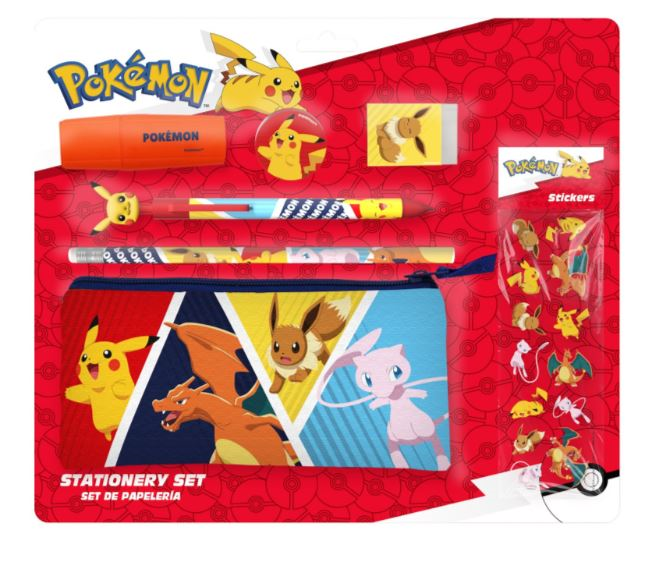 POKEMON - Set de Papeterie avec une Trousse Triple & Stickers - 7pc