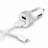 Port Designs Car Charger 2x USB + Lightning Cable