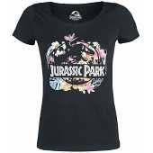 Jurassic Park - Logo Flower Black Woman T-Shirt L