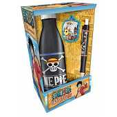One Piece - Coffret cadeau Bouteille d'eau en métal + Aimant + Stylo "Emblème Drapeau"