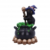 Spook - Figurine de chat noir familier de sorcières et chaudron 